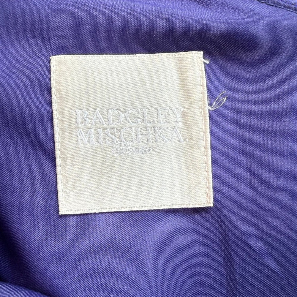Badgley Mischka Purple One Shoulder Rosette Satin Cocktail Dress Size 8 - Picture 5 of 8